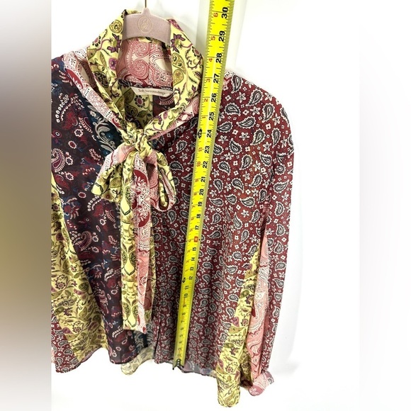 Soft Surroundings Womens Langdon Top Size XL Patchwork Paisley Tie Neck Blouse - Picture 9 of 10